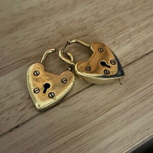 Chic Gold Heart Padlock Earrings